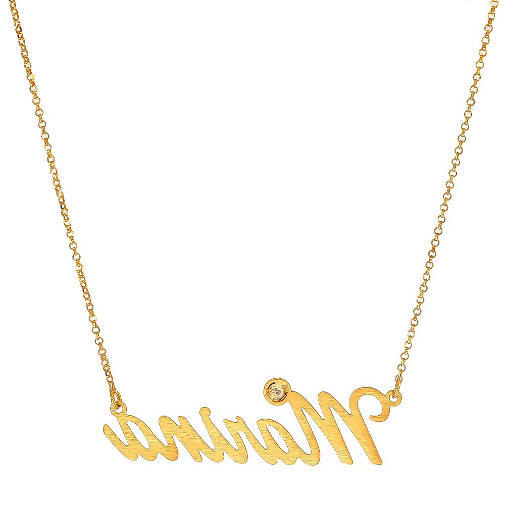 Collana con Nome Marina in Oro Giallo 18 Kt E Diamantino