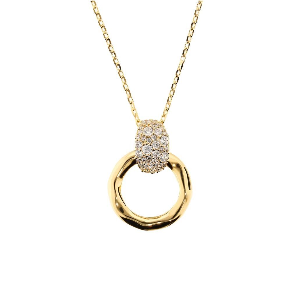 Collana con Pendente Martellato ad Anello e Pavé di Cubic Zirconia