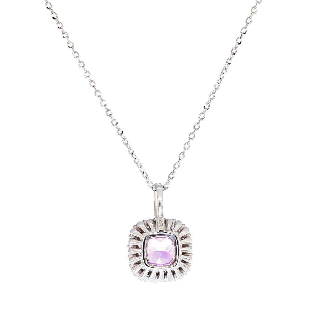 Collana con Pendente Punto Luce in Oro Bianco 18 Kt e Cubic Bianca e Rosa