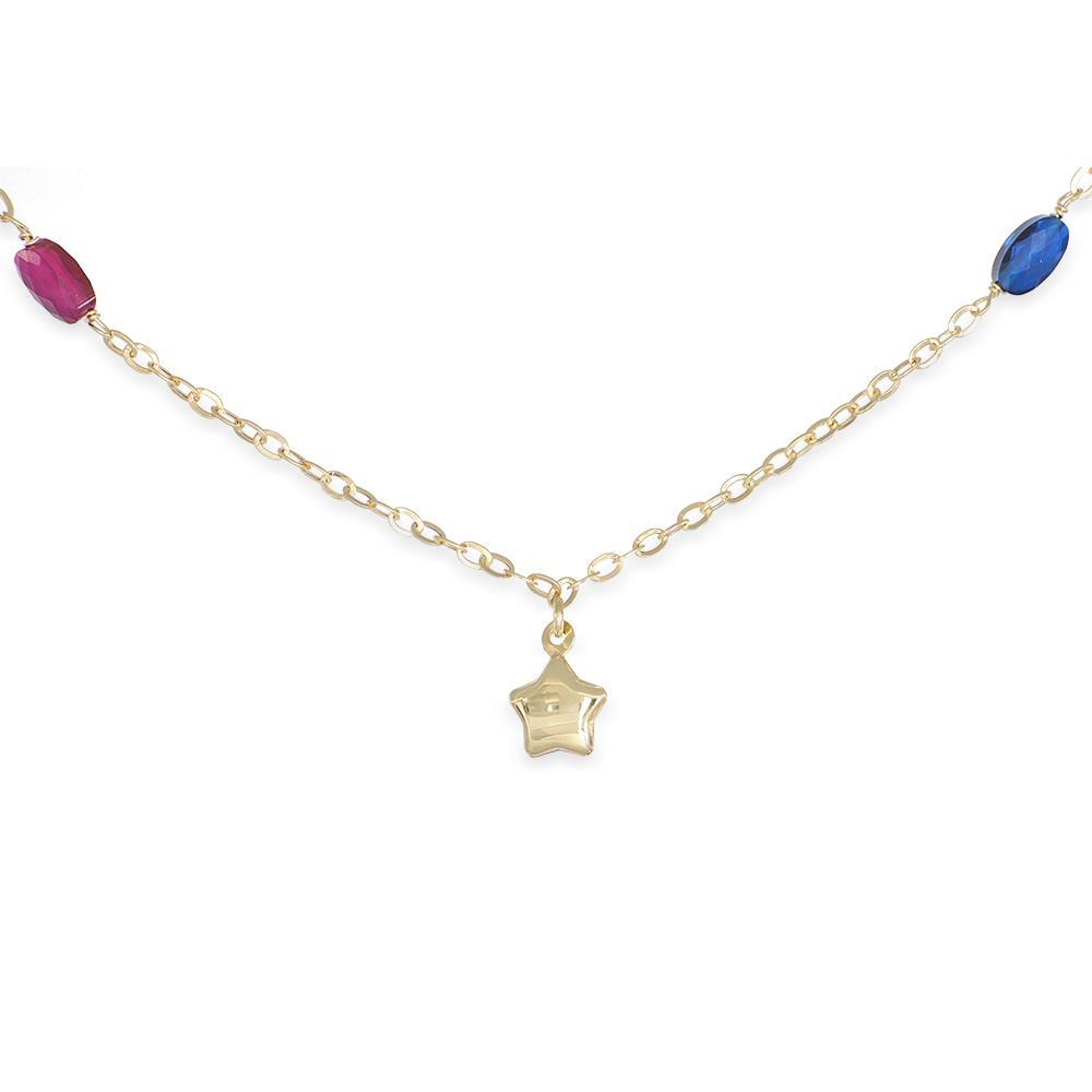 Collana con Stella e Pietre Preziose in Oro Giallo 18 Kt