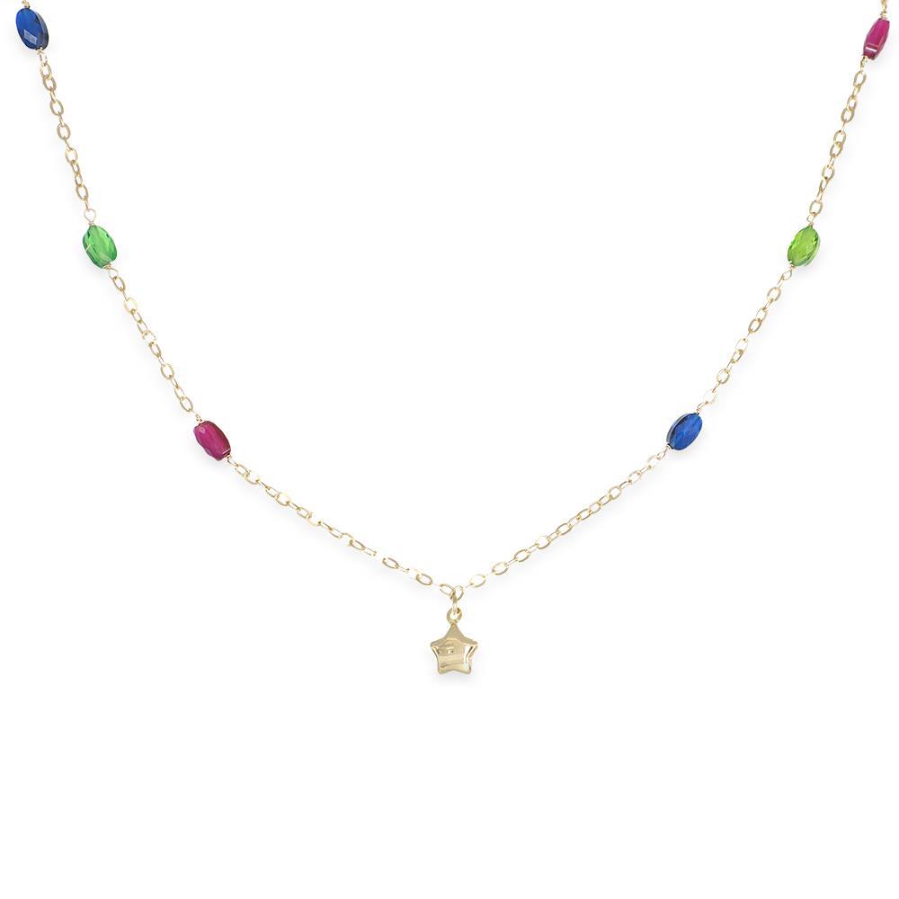 Collana con Stella e Pietre Preziose in Oro Giallo 18 Kt