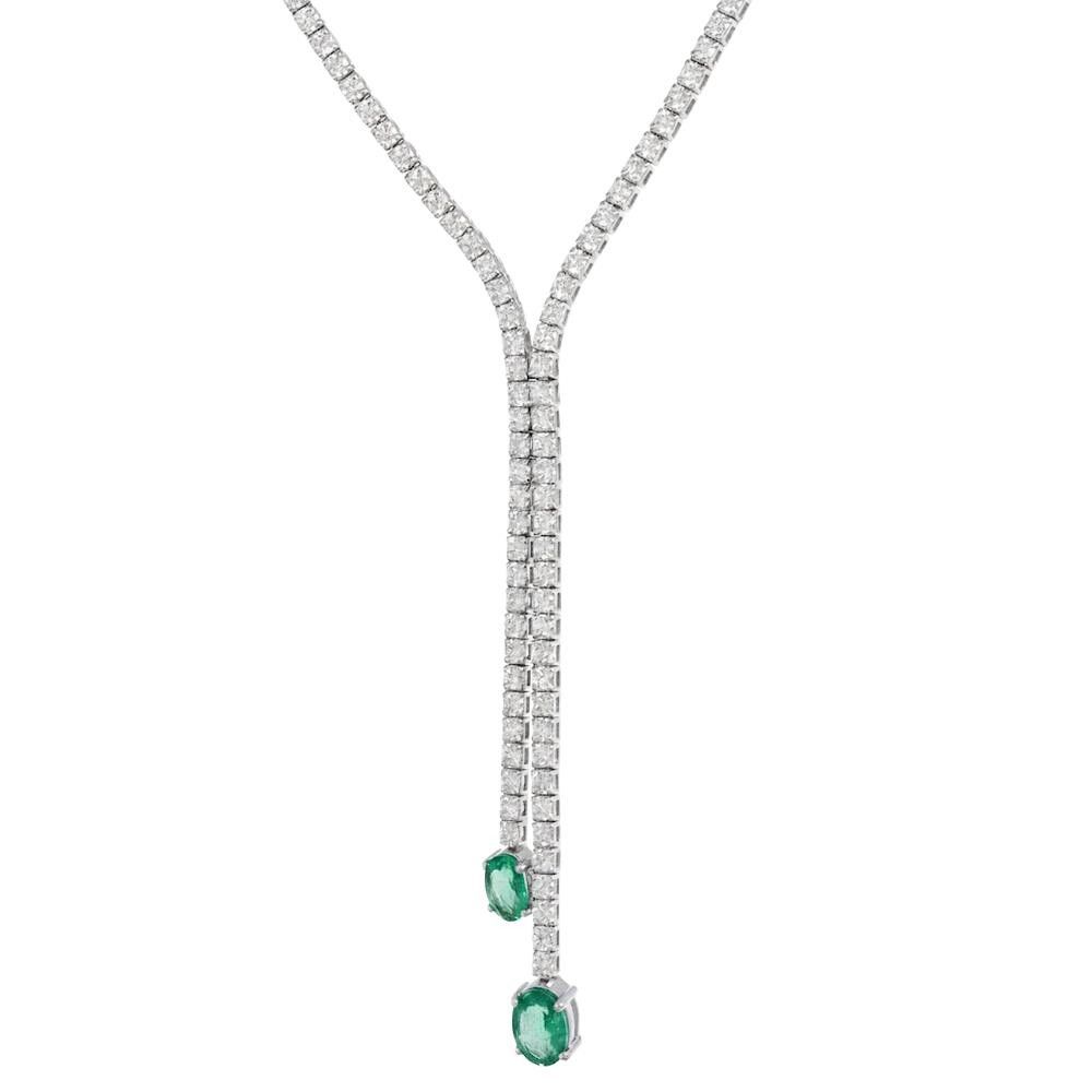 Collana Crivelli in Oro Bianco 18 Kt con Diamanti e Smeraldi