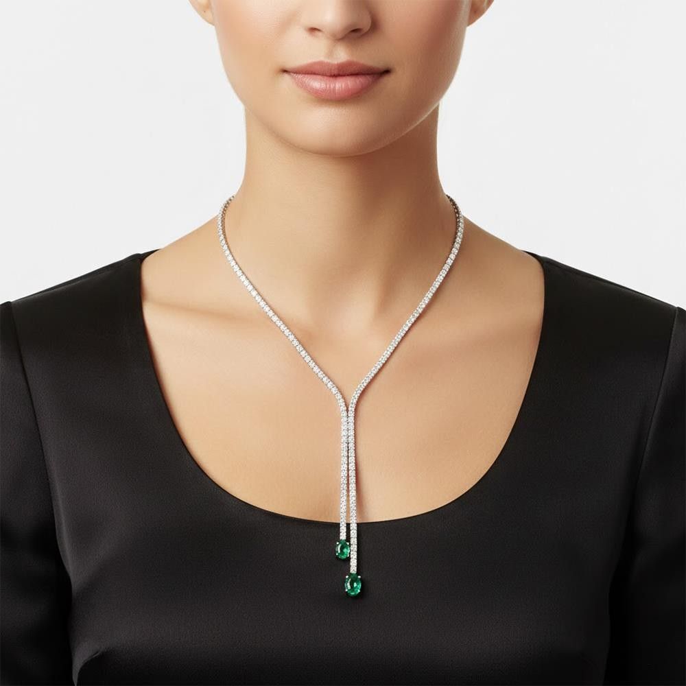 Collana Crivelli in Oro Bianco 18 Kt con Diamanti e Smeraldi