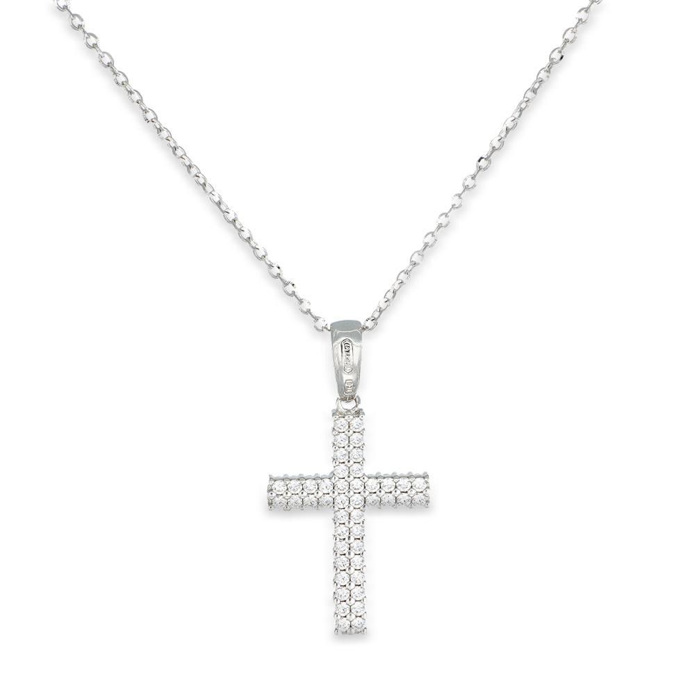Collana Croce in Oro Bianco 18 Kt e Cubic Zirconia