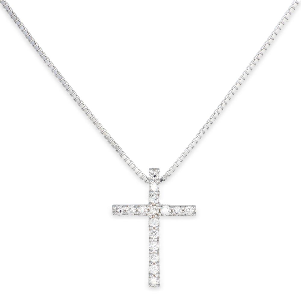 Collana Croce in Oro Bianco 18 Kt e Diamanti