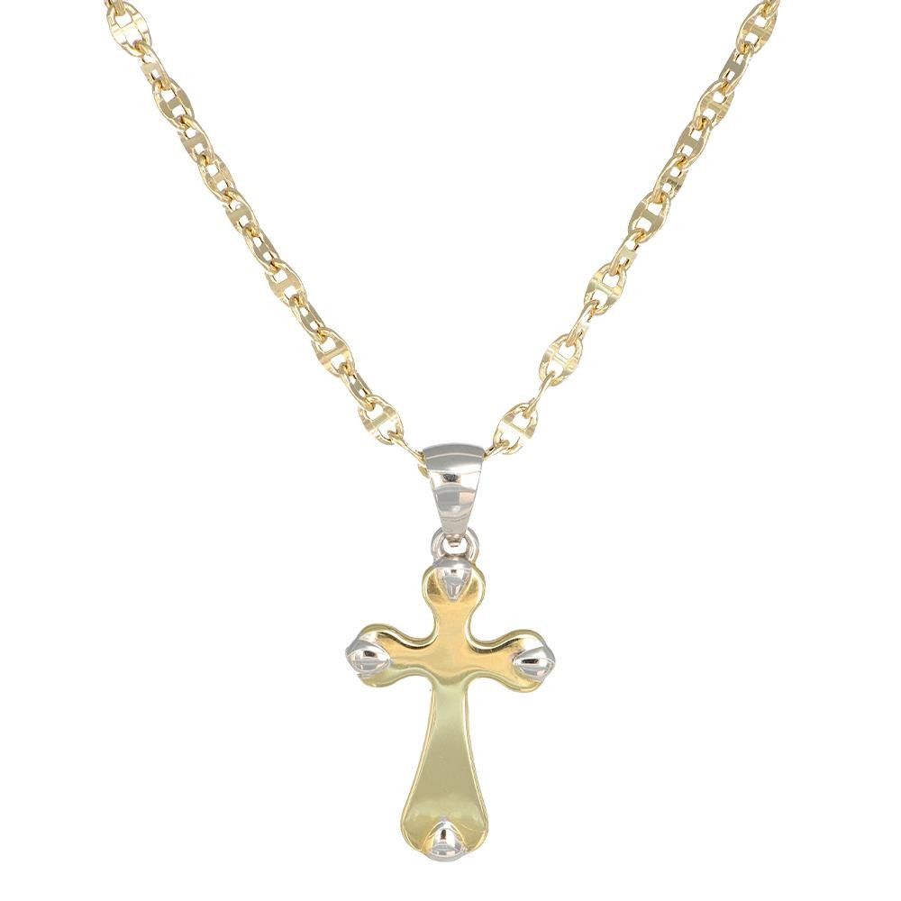 Collana Croce in Oro Giallo e Bianco 18 Kt