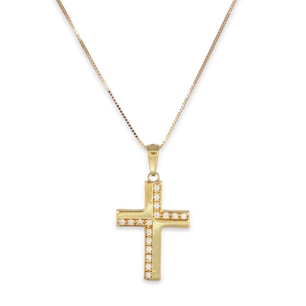 Collana Croce in Oro Rosa 18 Kt e Cubic Zirconia