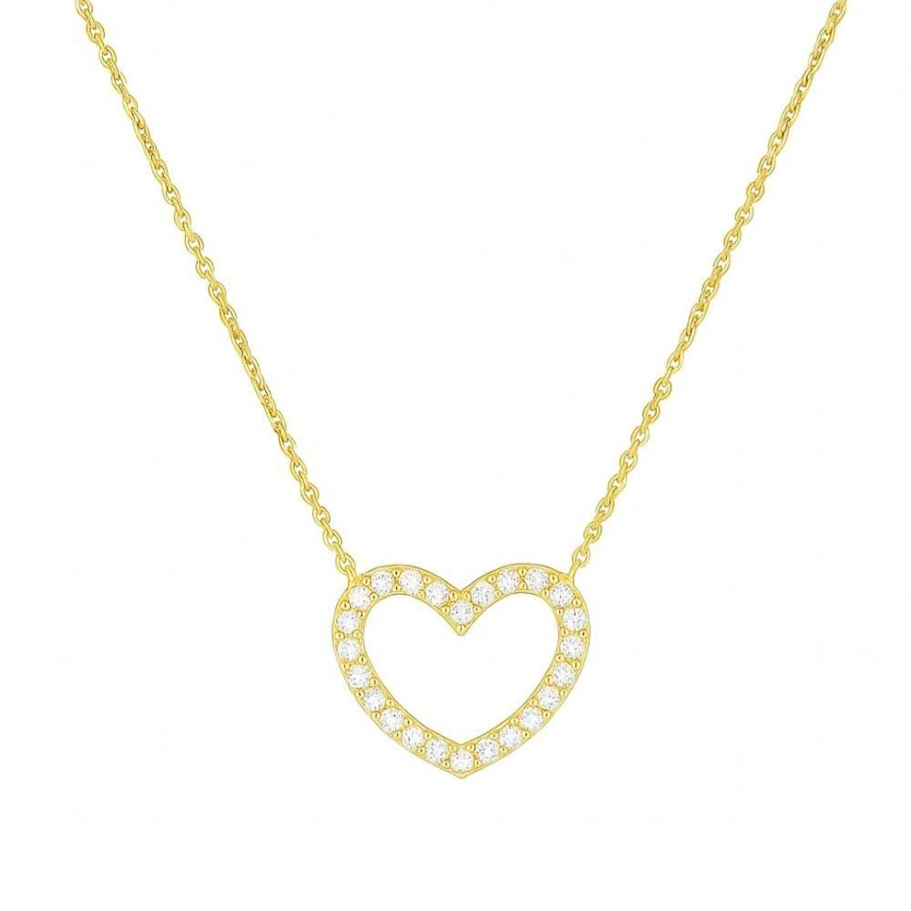 Collana Cuore Aperto in Oro Giallo 18 Kt e Cubic Bianca