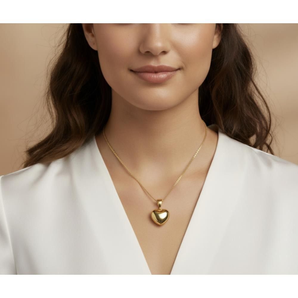 Collana Cuore Bombato in Oro Giallo 18 Kt