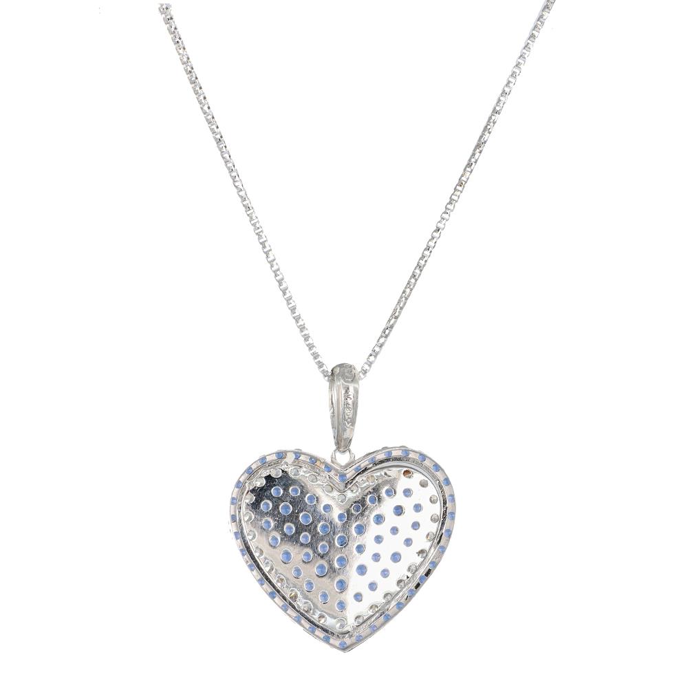 Collana Cuore in Oro Bianco 18 Kt E Cubic Zirconia Blu