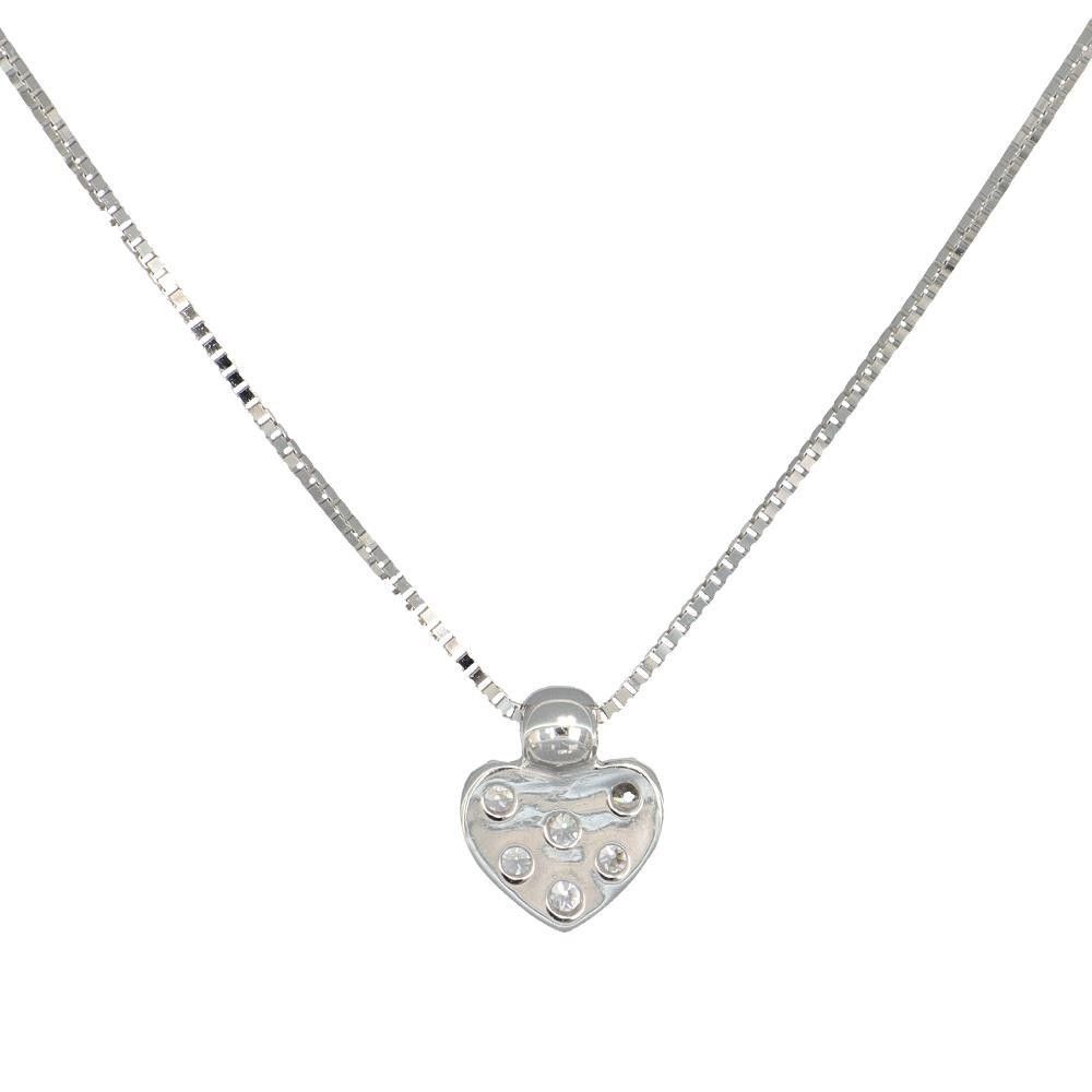 Collana Cuore in Oro Bianco 18 Kt e Cubic Zirconia