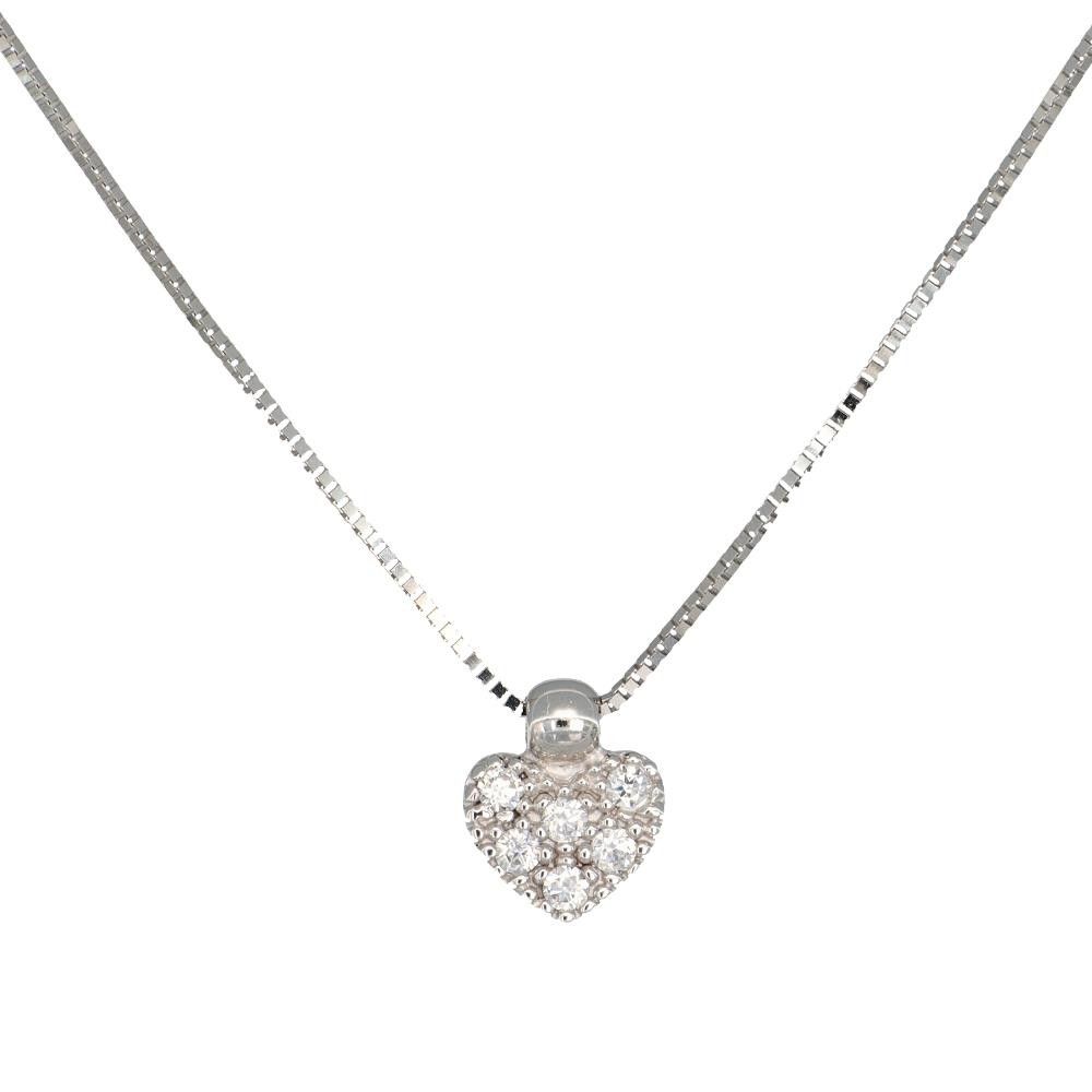 Collana Cuore in Oro Bianco 18 Kt e Cubic Zirconia