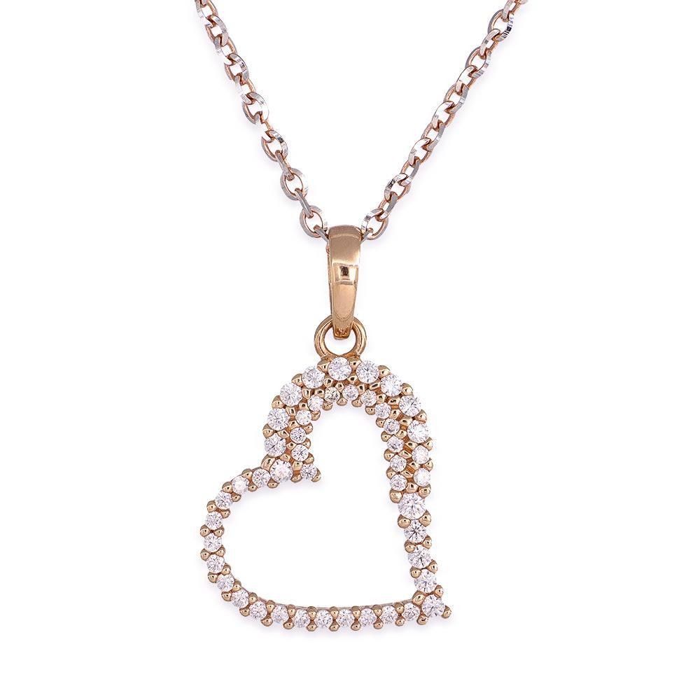 Collana Cuore in Oro Bianco e Rosa 18 Kt con Cubic Zirconia