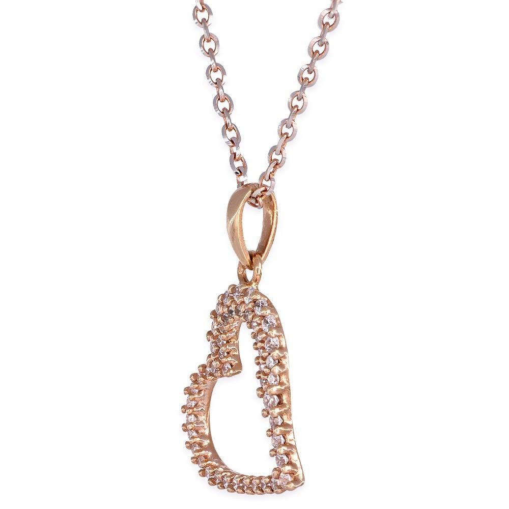 Collana Cuore in Oro Bianco e Rosa 18 Kt con Cubic Zirconia