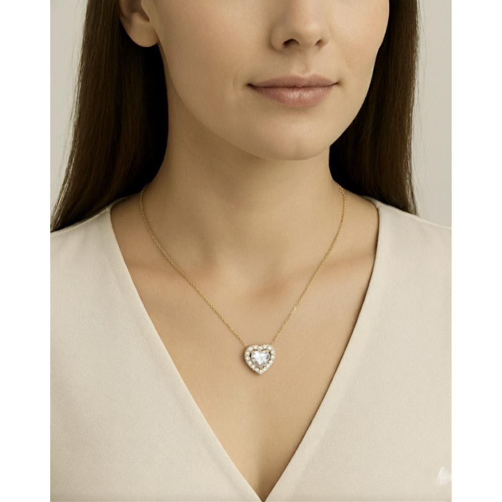 Collana Cuore in Oro Giallo 18 kt e Cubic Bianca