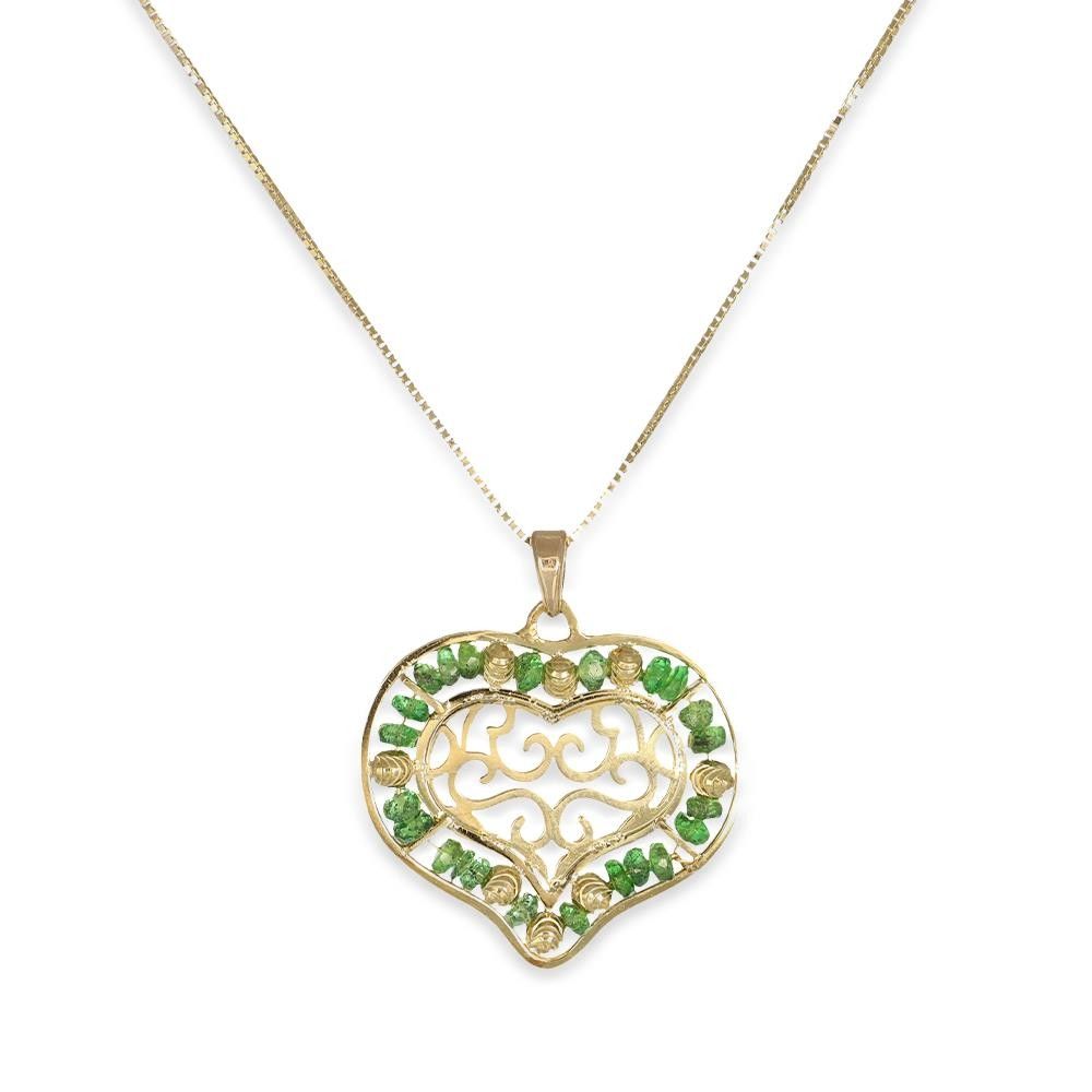 Collana Cuore in Oro Giallo 18 Kt e Pietre Idrotermali