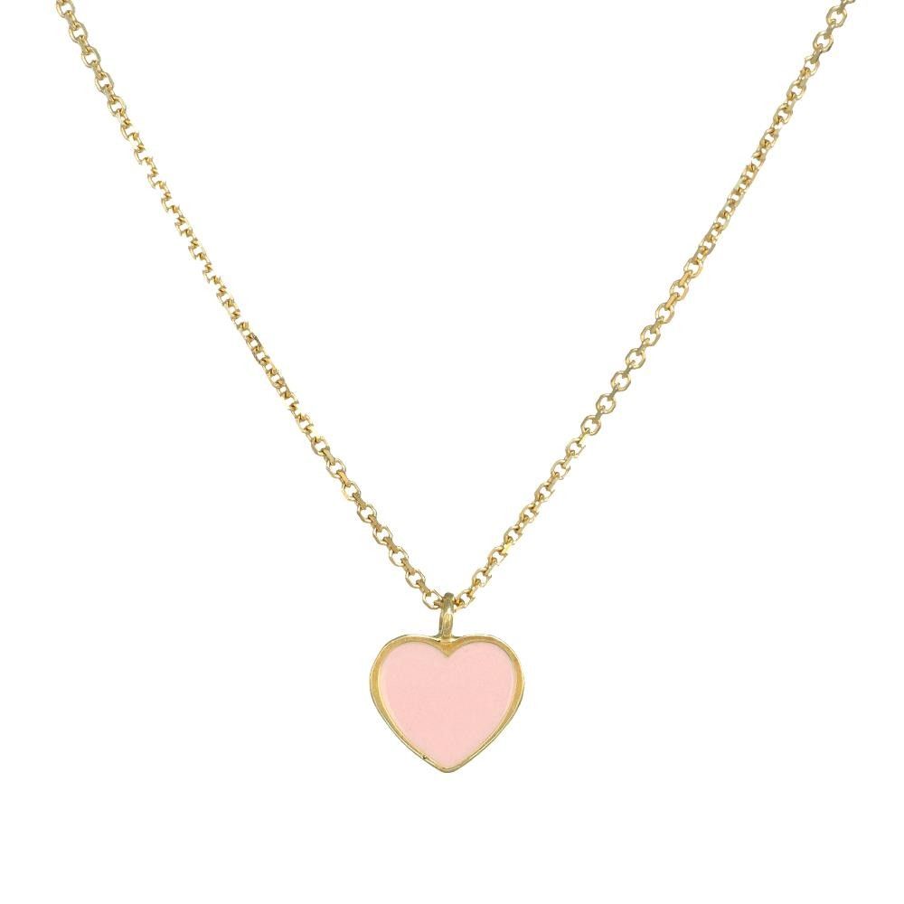 Collana Cuore in Oro Giallo 18 Kt e Smalto Rosa