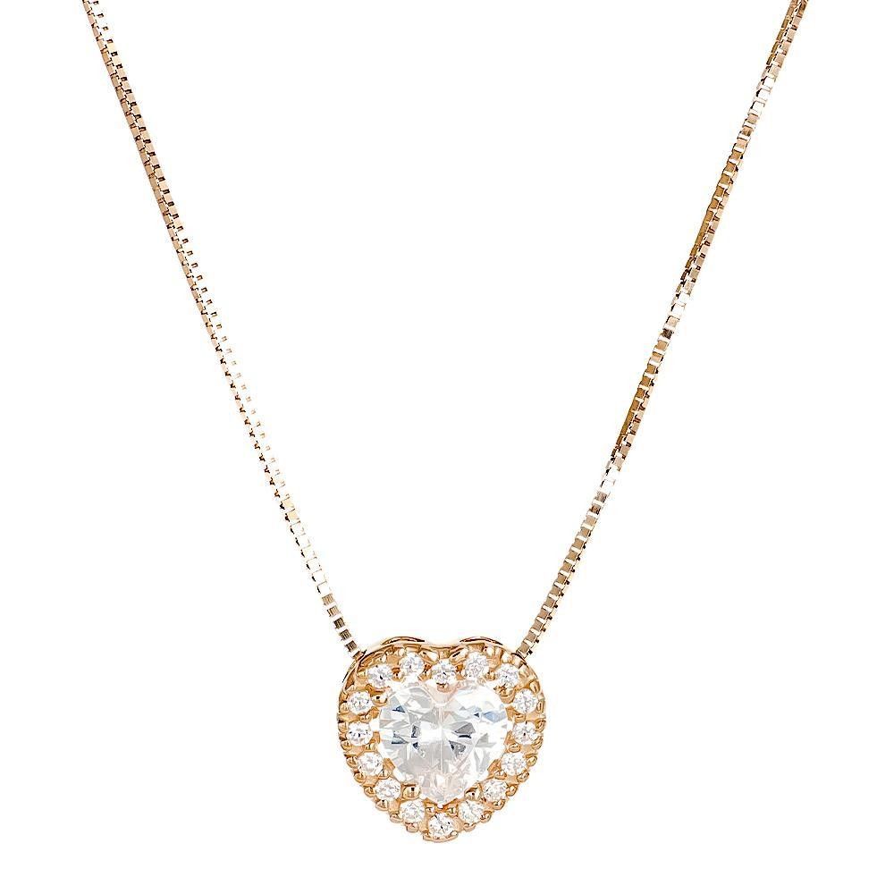 Collana Cuore in Oro Rosa 18 Kt e Cubic Bianca