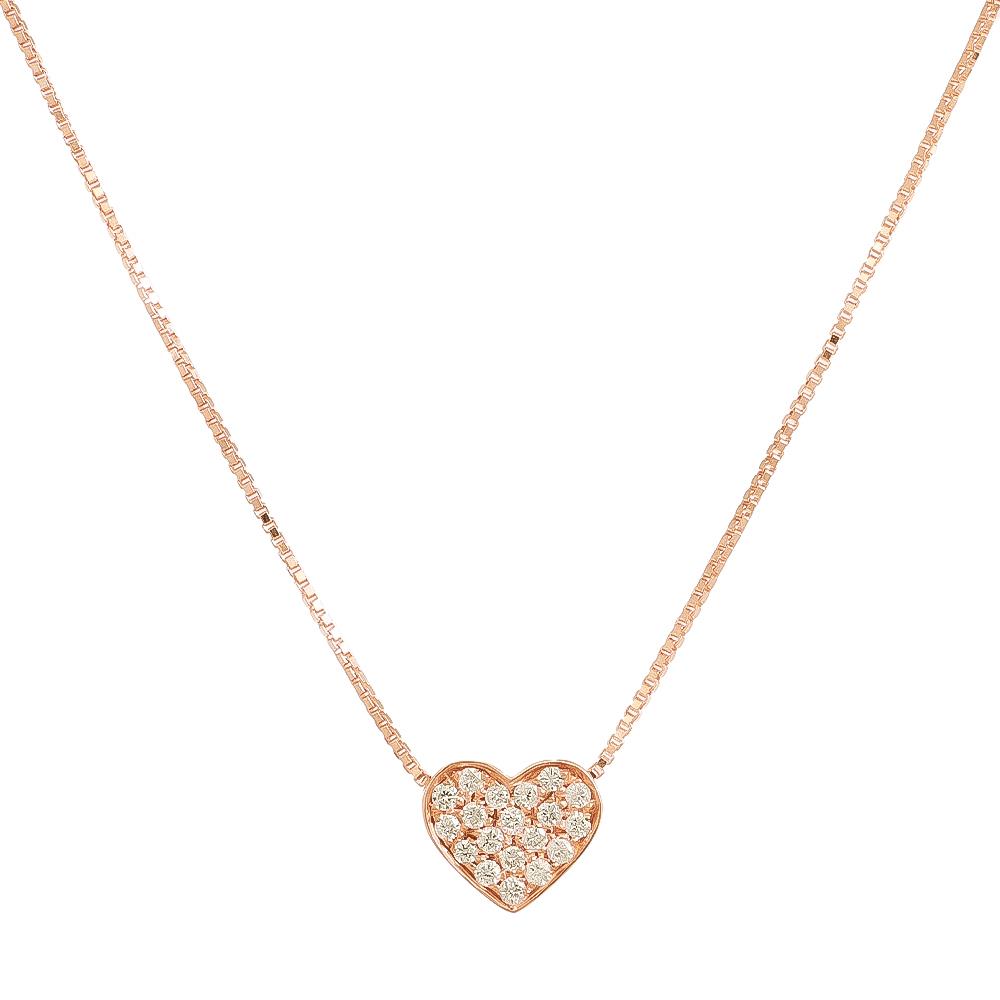 Collana Cuore in Oro Rosa 18 Kt e Diamanti