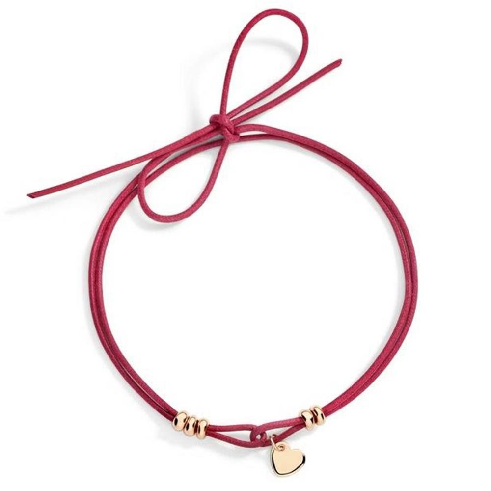Collana Dodo Cordino Rosso con Cuore in Oro Rosa 9 Kt