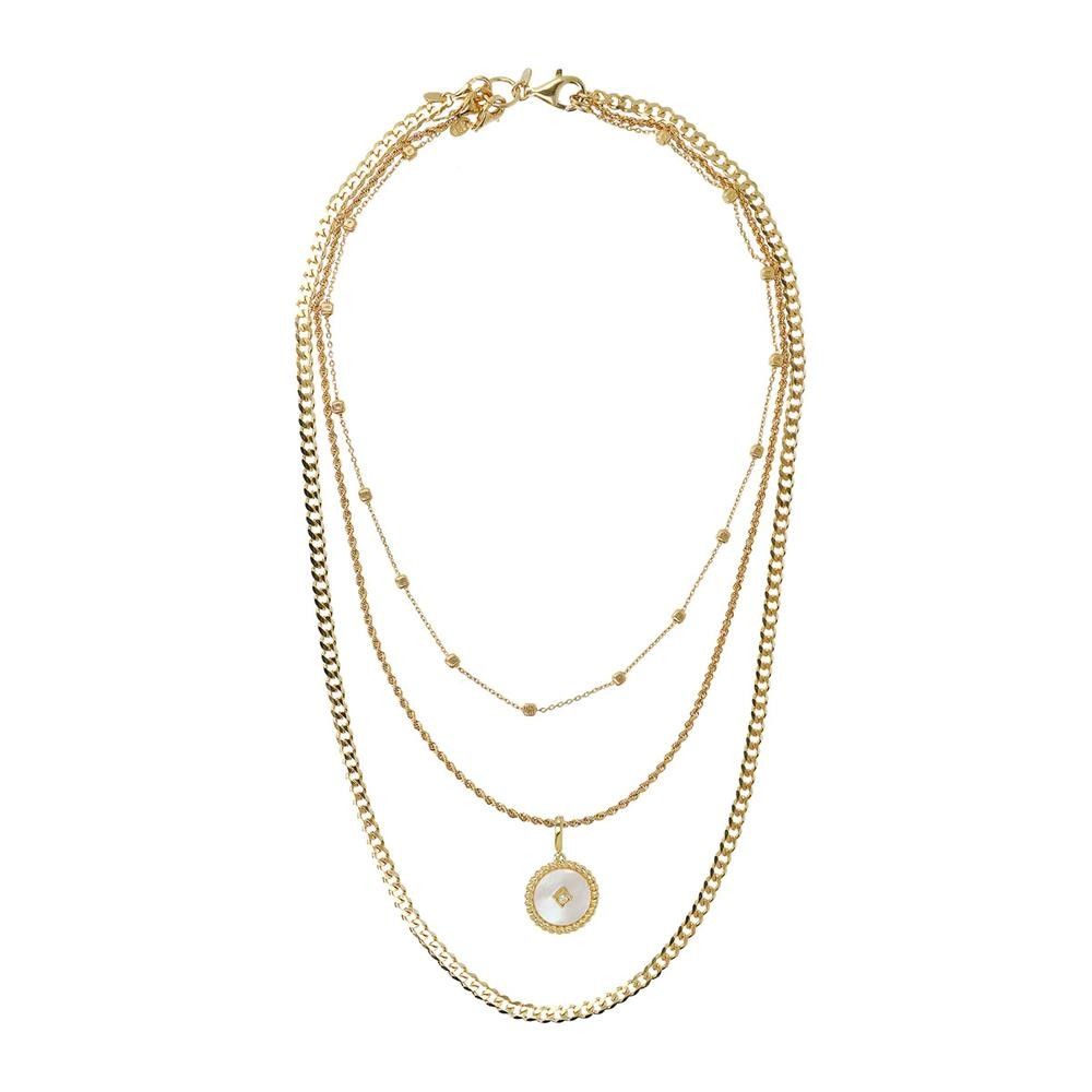 Collana Etrusca Multifilo Catene Miste con Pendente Tondo in Madreperla Bianca
