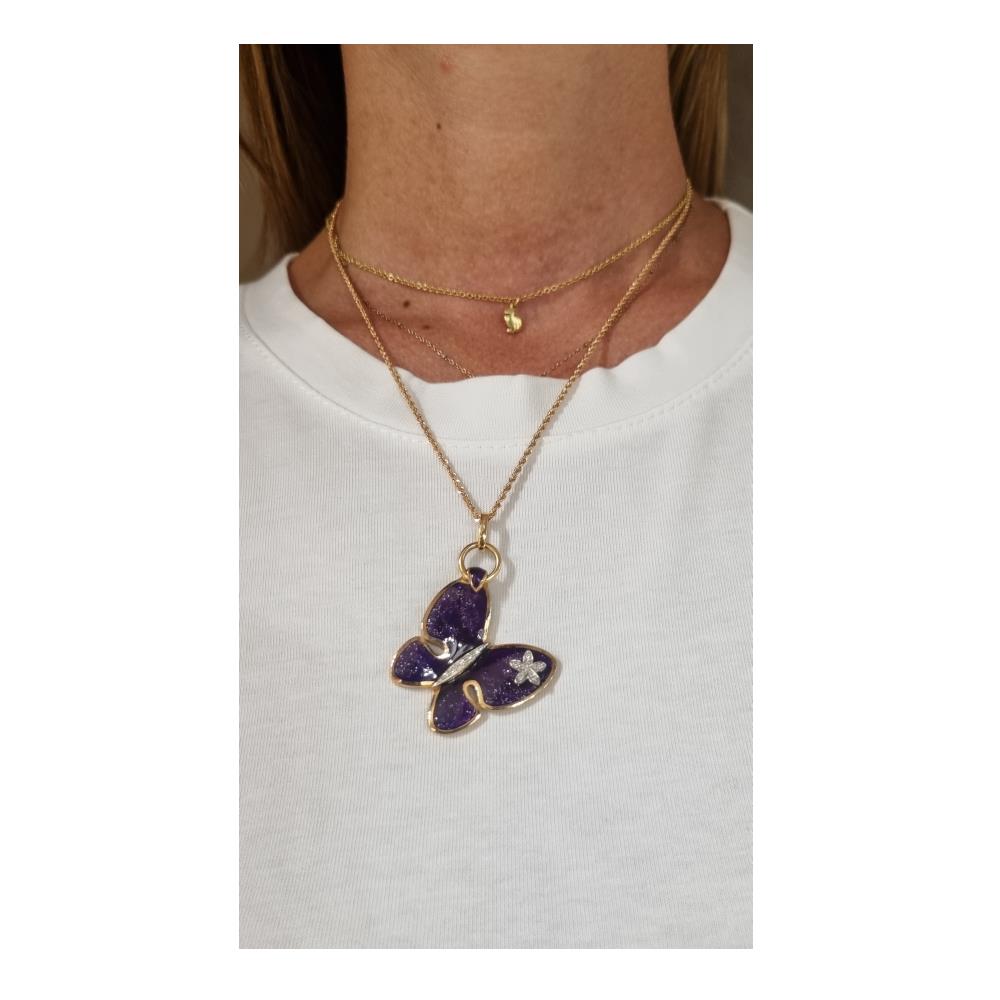 Collana Farfalla in Oro Rosa 18 Kt Diamanti e Smalto Viola