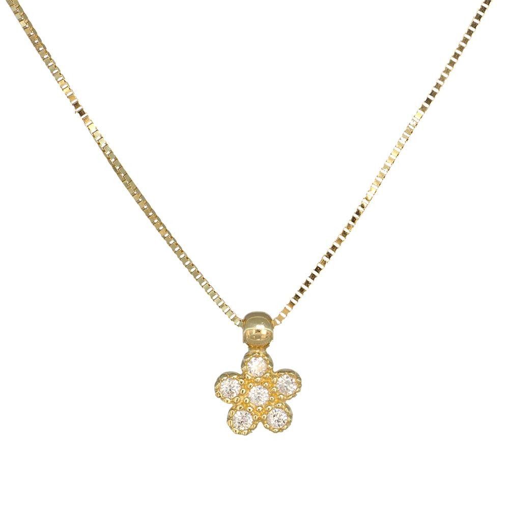 Collana Fiore in Oro Giallo 18 Kt e Cubic Zirconia