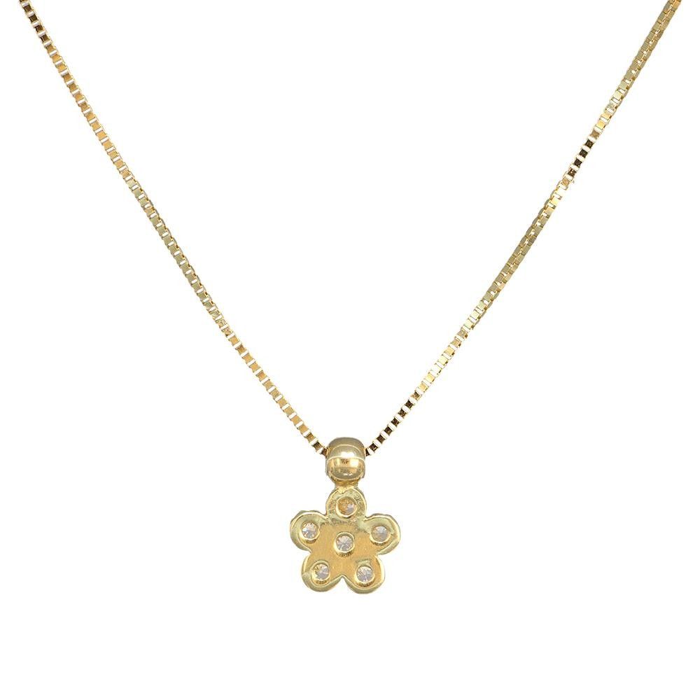 Collana Fiore in Oro Giallo 18 Kt e Cubic Zirconia