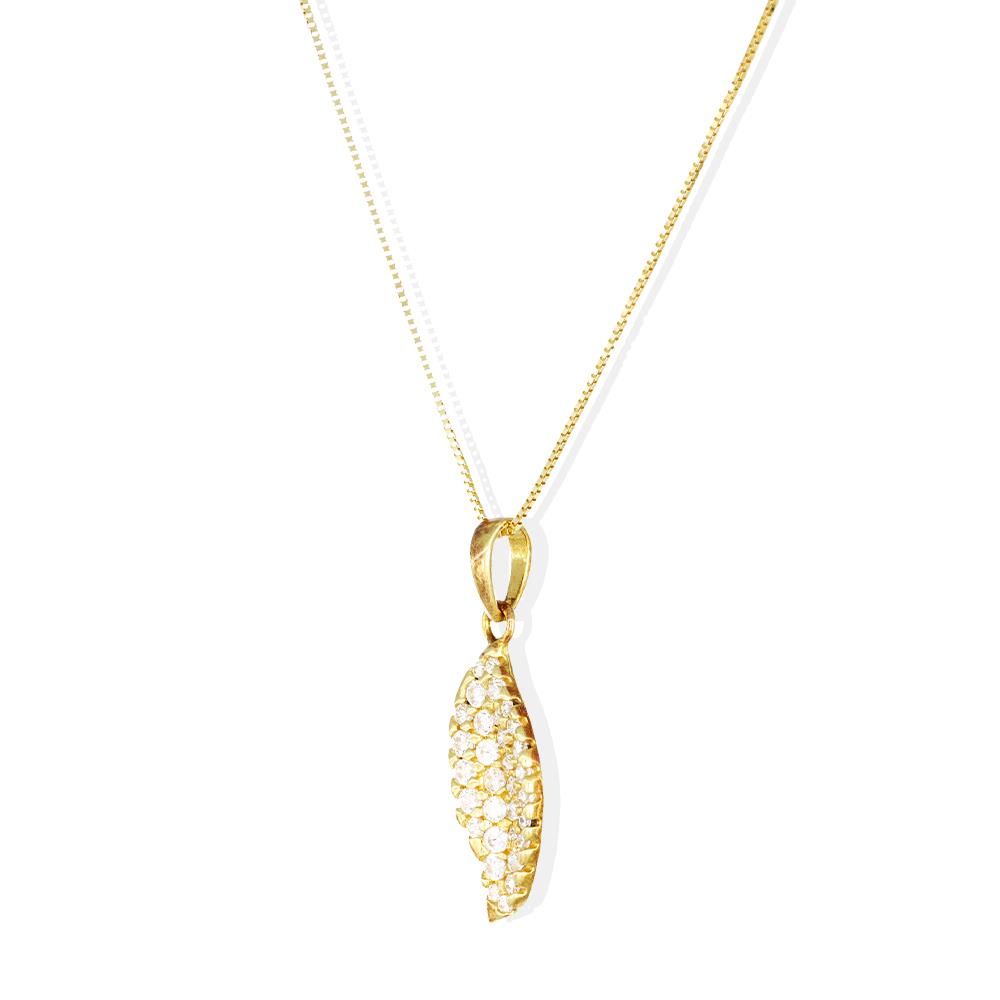 Collana Foglia in Oro Giallo 18 Kt e Cubic