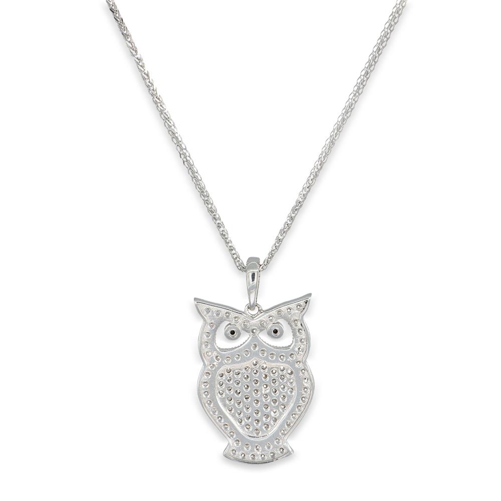 Collana Gufo in Oro Bianco 18 Kt e Cubic Zirconia