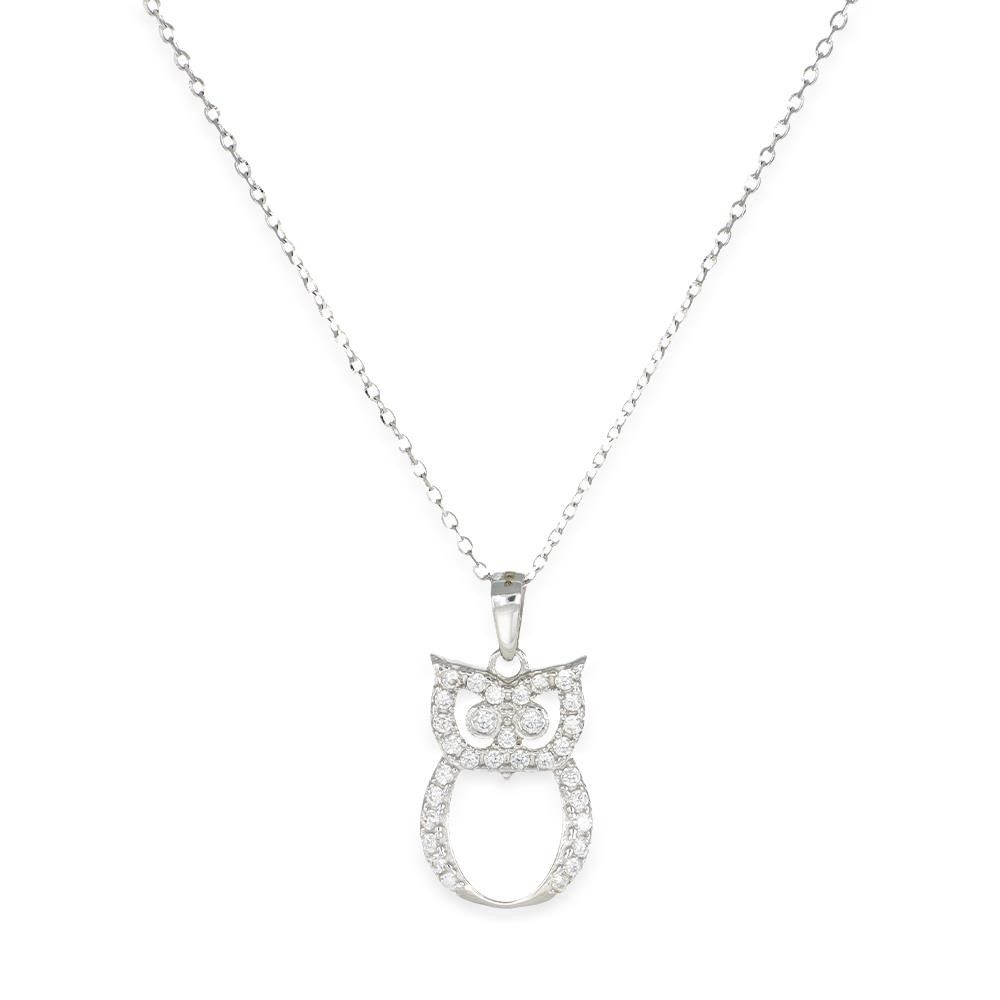 Collana Gufo in Oro Bianco 18 Kt e Cubic Zirconia