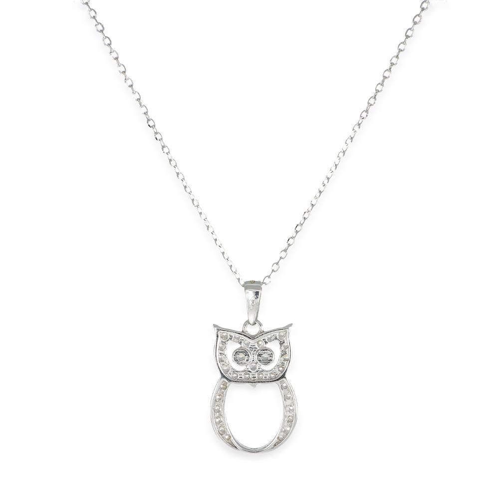 Collana Gufo in Oro Bianco 18 Kt e Cubic Zirconia