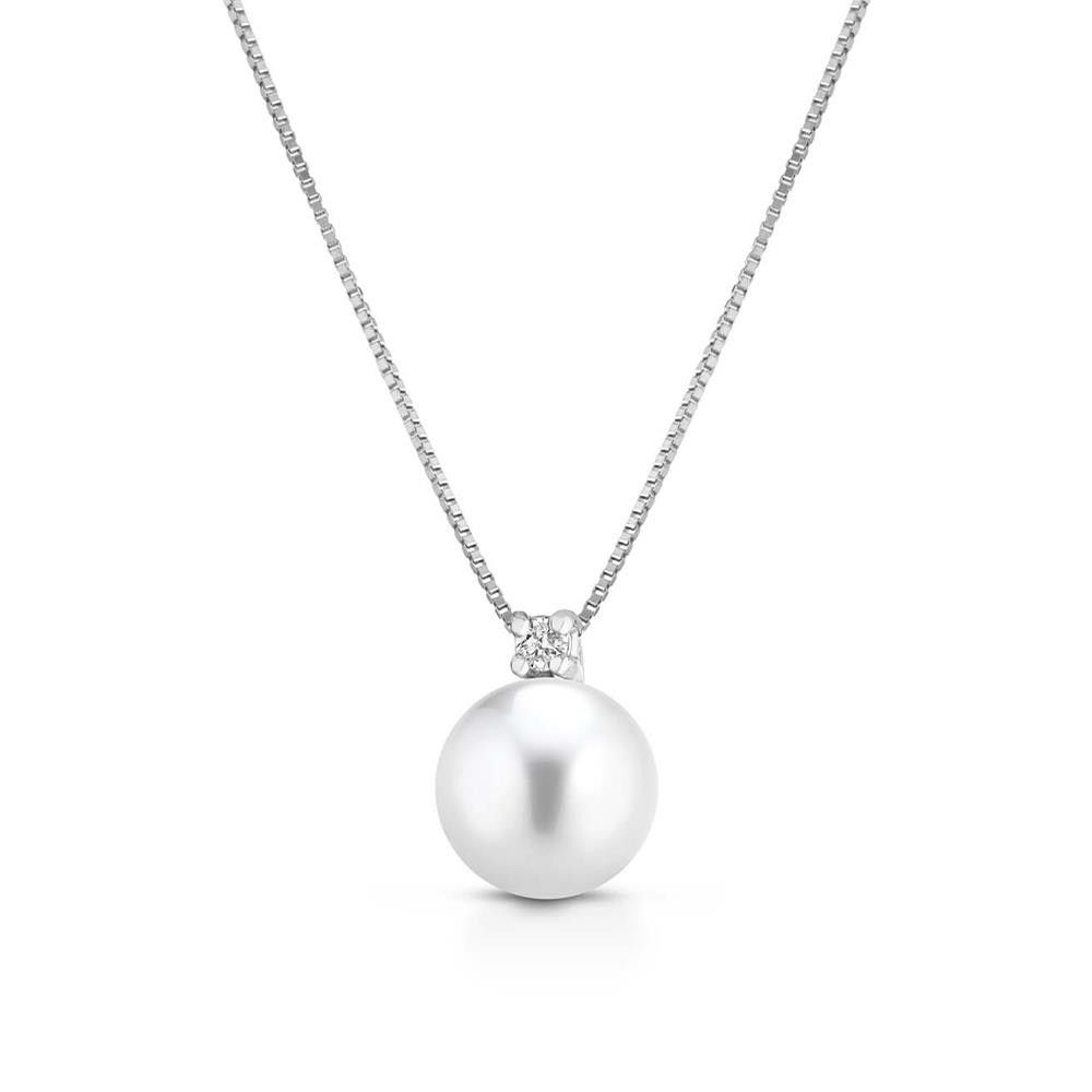  Collana Le Lune Classic in Oro Bianco 18Kt ø PERLE mm 8/8,5 e Diamante