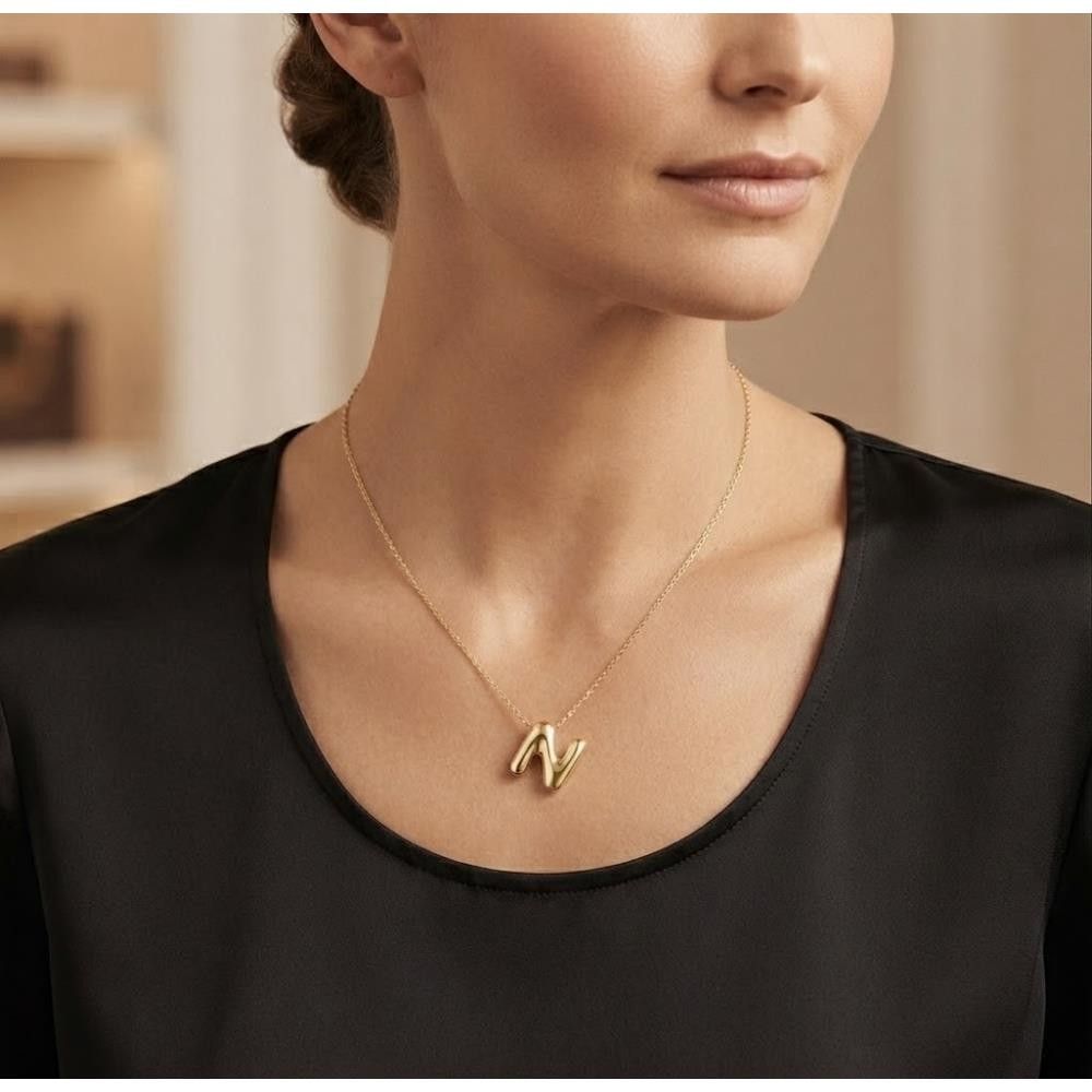 Collana Lettera N in Oro Giallo 18 Kt
