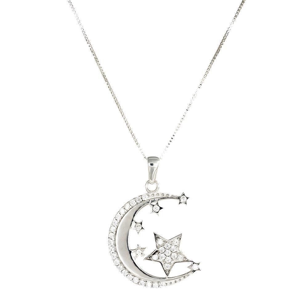 Collana Luna e Stelle in Oro Bianco 18 Kt