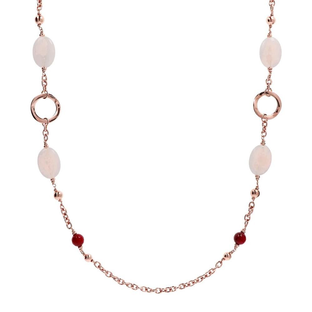 Collana Lunga Bronzallure con Dettagli in Golden Rosé e Pietre Naturali