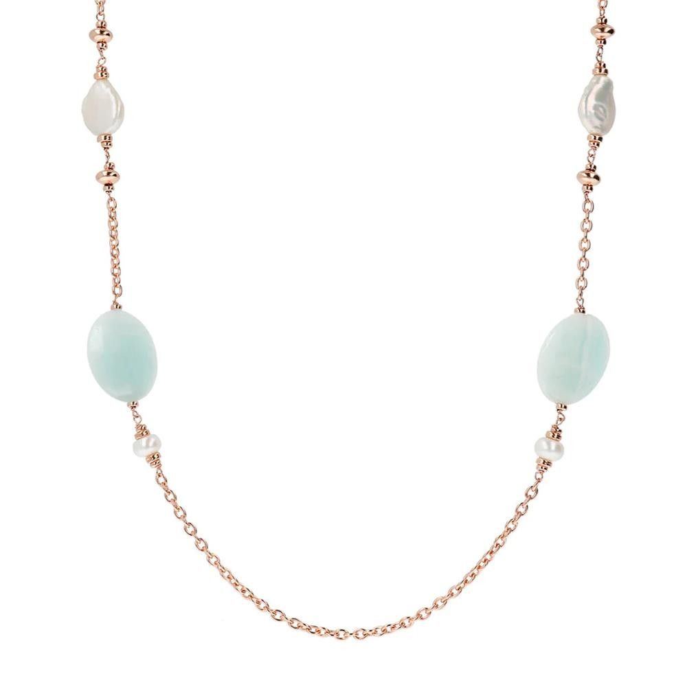 Collana Lunga Bronzallure con Pietre Naturali e Perle Coltivate d'Acqua Dolce