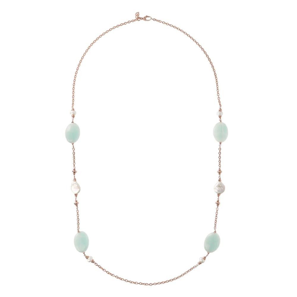 Collana Lunga Bronzallure con Pietre Naturali e Perle Coltivate d'Acqua Dolce