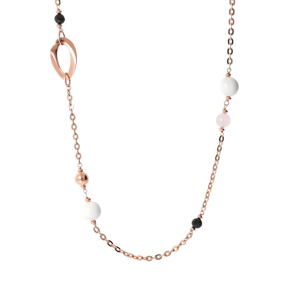 Collana Lunga Bronzallure Maxima con Elementi Golden Rosé e Pietre Naturali Multicolore