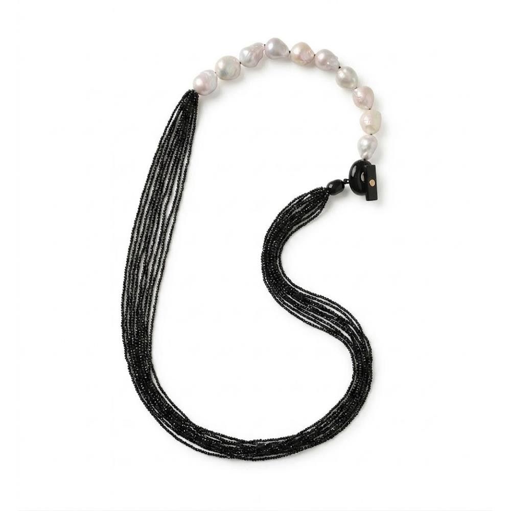 Collana Lunga Evanueva Perle Naturali e Spinello Nero