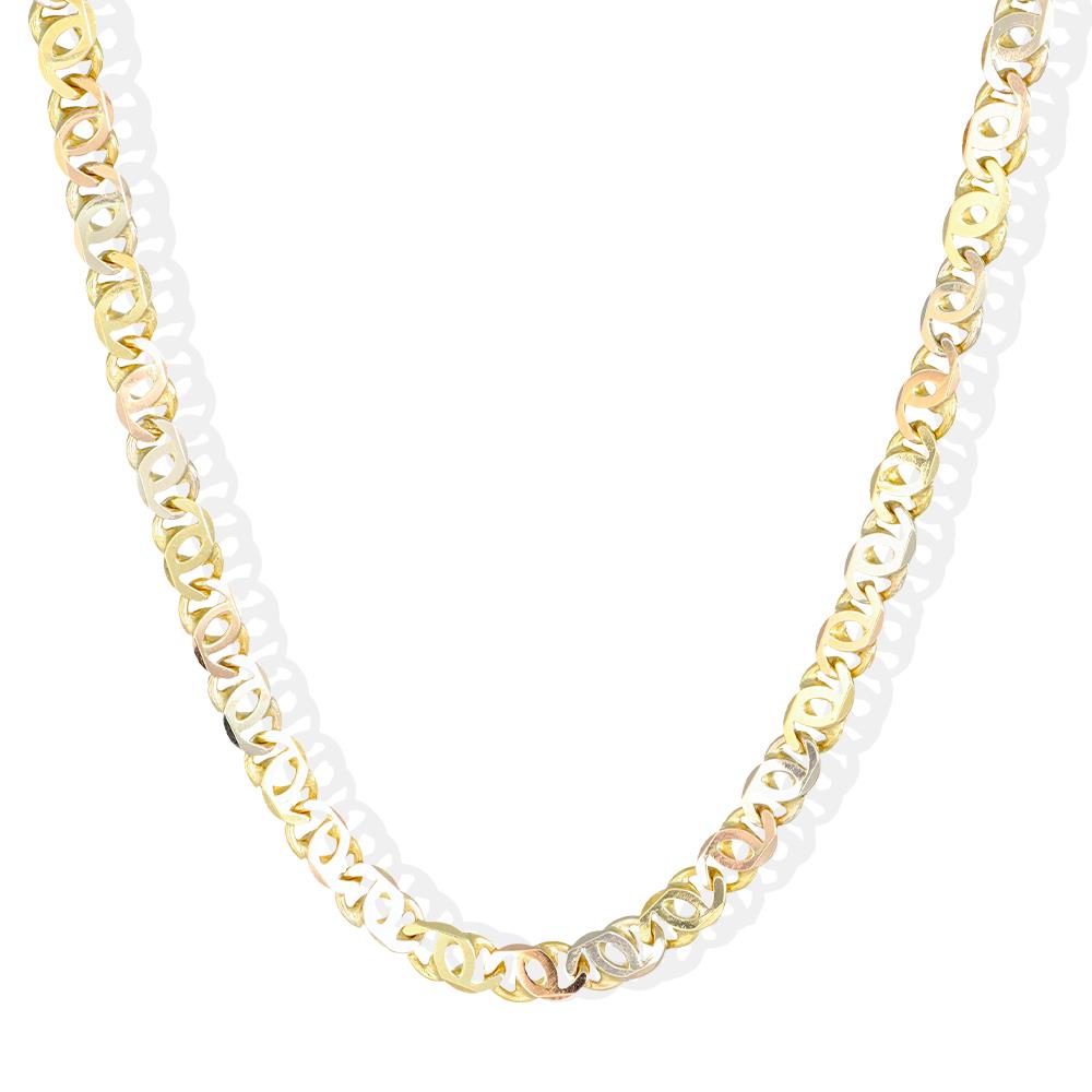 Collana Lunga Uomo in Oro Giallo Bianco e Rosa 18 Kt