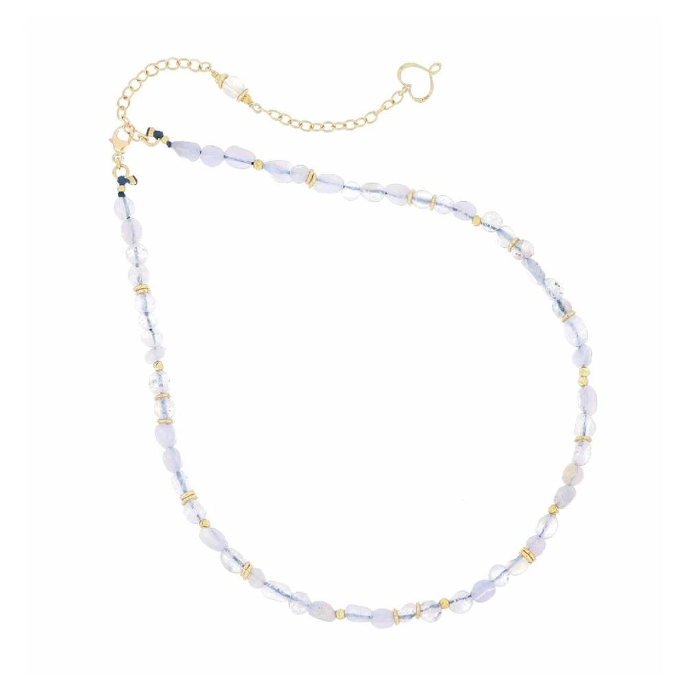 Collana Maman et Sophie argento dorato e sfere calcedonio