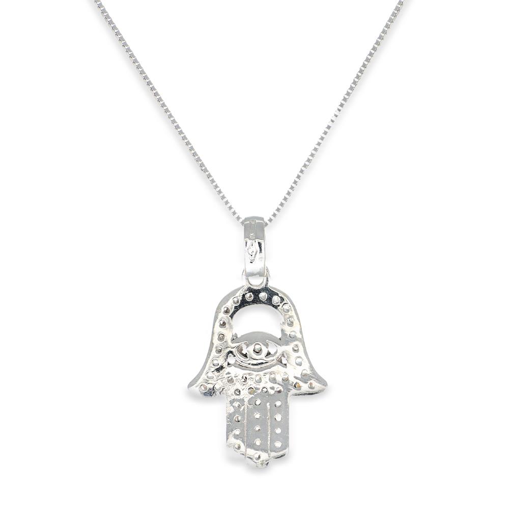 Collana Mano di Fatima in Oro Bianco 18 Kt e Cubic