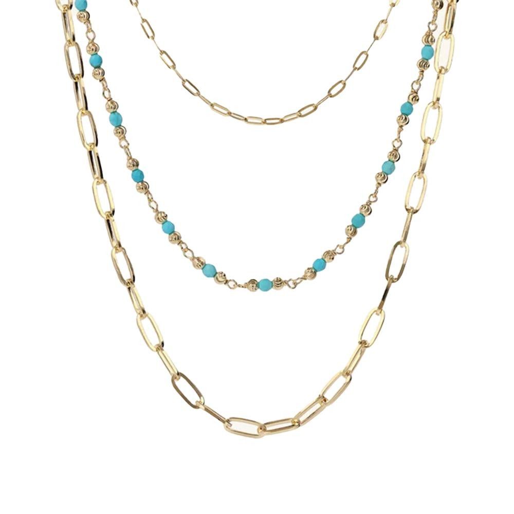 Collana Multifilo Catena Forzatina Allungata e Pietre Naturali Sfaccettate