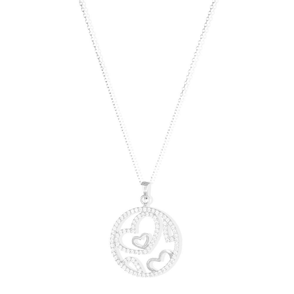Collana Pendente Cuori in Oro Bianco 18 Kt e Cubic Bianca
