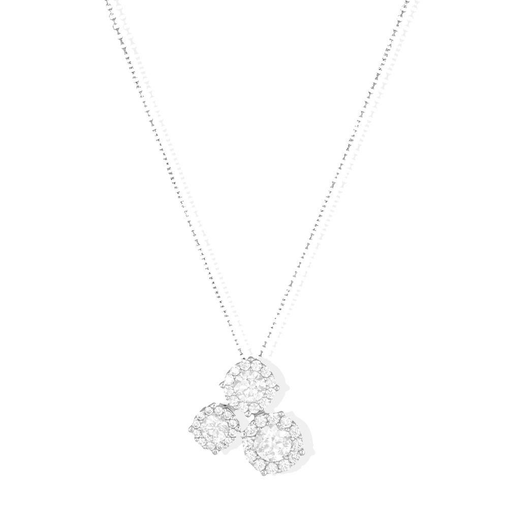 Collana Pendente Trilogy in Oro Bianco 18 Kt e Cubic Bianca