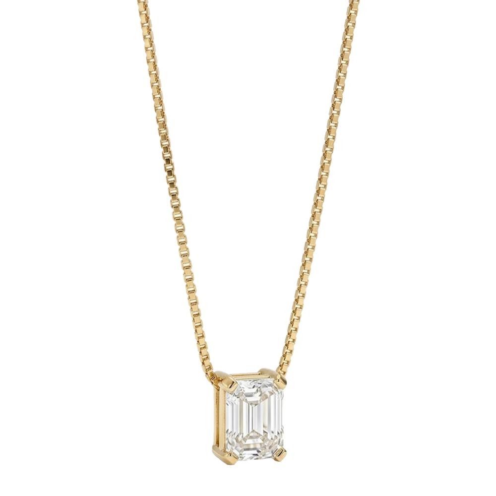 Collana Pendino in Oro Giallo 18 Kt e Diamante Emerald