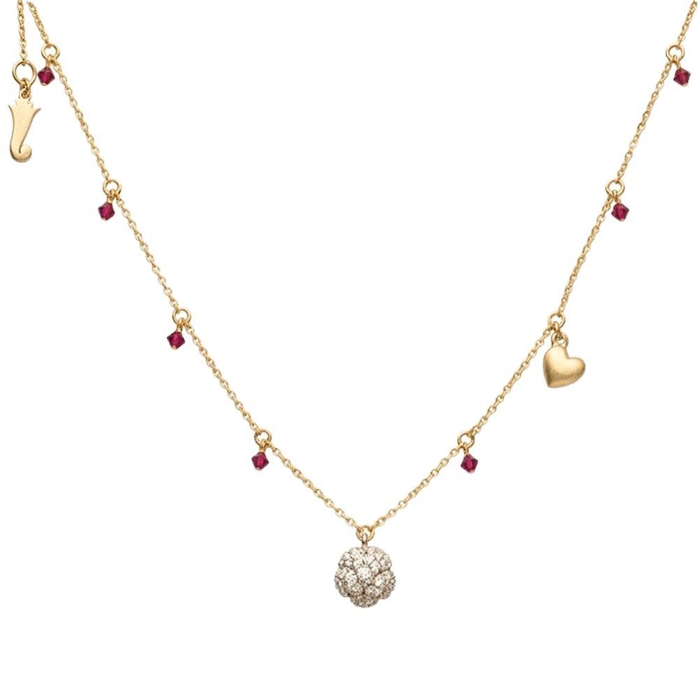 Collana Pippo Perez Fiore e Cuore in Oro, Diamanti e Rubini