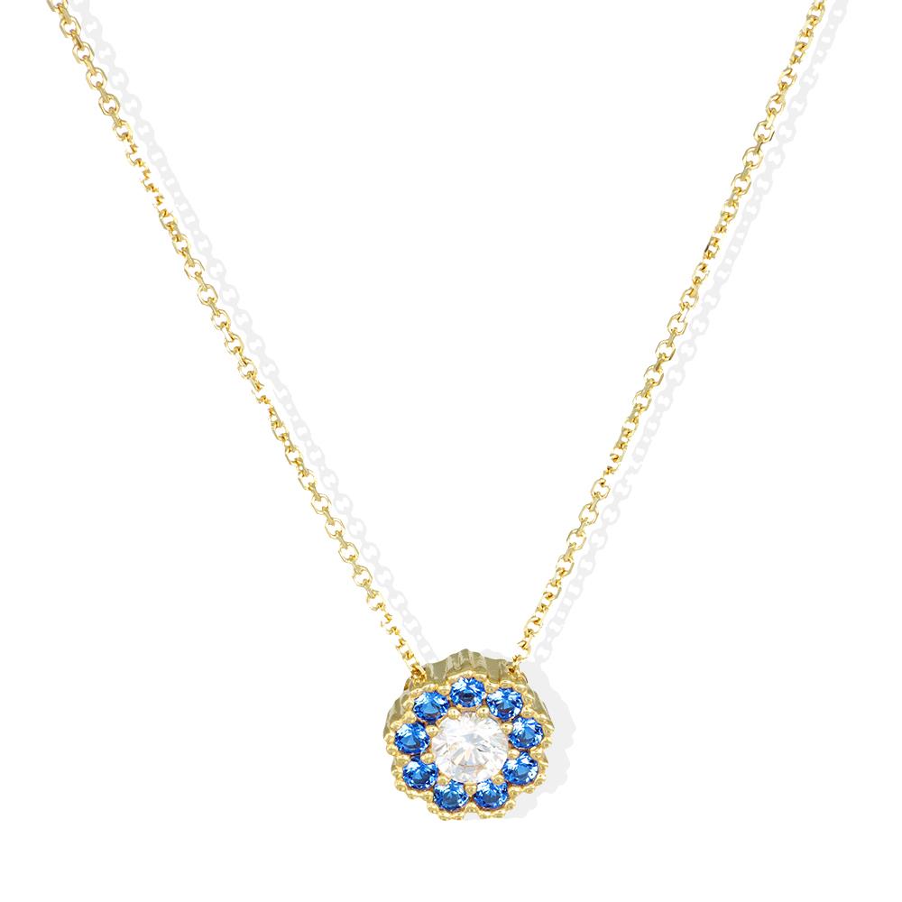 Collana Punto Luce In Oro Bianco 18 Kt e Cubic Bianca e Blu Zaffiro