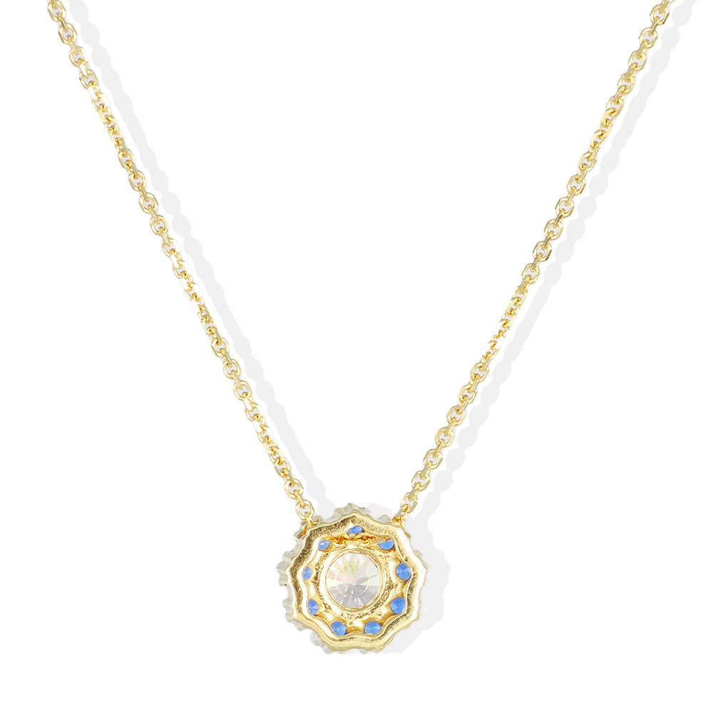 Collana Punto Luce In Oro Bianco 18 Kt e Cubic Bianca e Blu Zaffiro